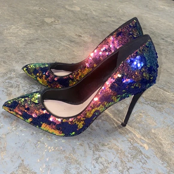 Aldo Shoes Aldo Rainbow Sequin Pointed Toe Stiletto Heels